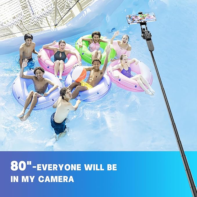 80" Extra Tall Tripod for iPhone with Remote, 360° Rotating All-in-1 Extendable Selfie Stick for iPhone, Phone Tripod Stand for Video Recording, Compatible with Android, Camera, GoPro