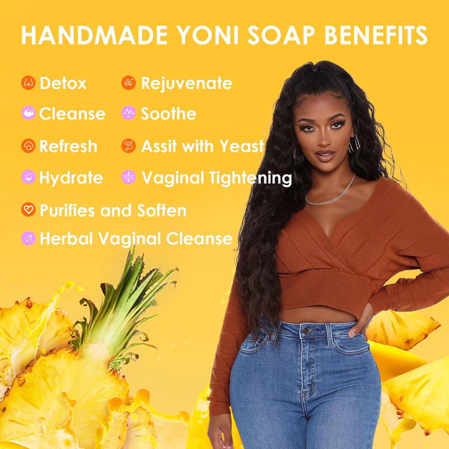 2 PCS Yoni Soap Bars Feminine Wash, 100% Natural Organic Yoni Bar Soap for Women Ph Balance Yoni Wash Eliminates Odor Moisturizing Yoni Care Soap with Foaming Net, Pineapple Handmade Soap 3.53 OZ