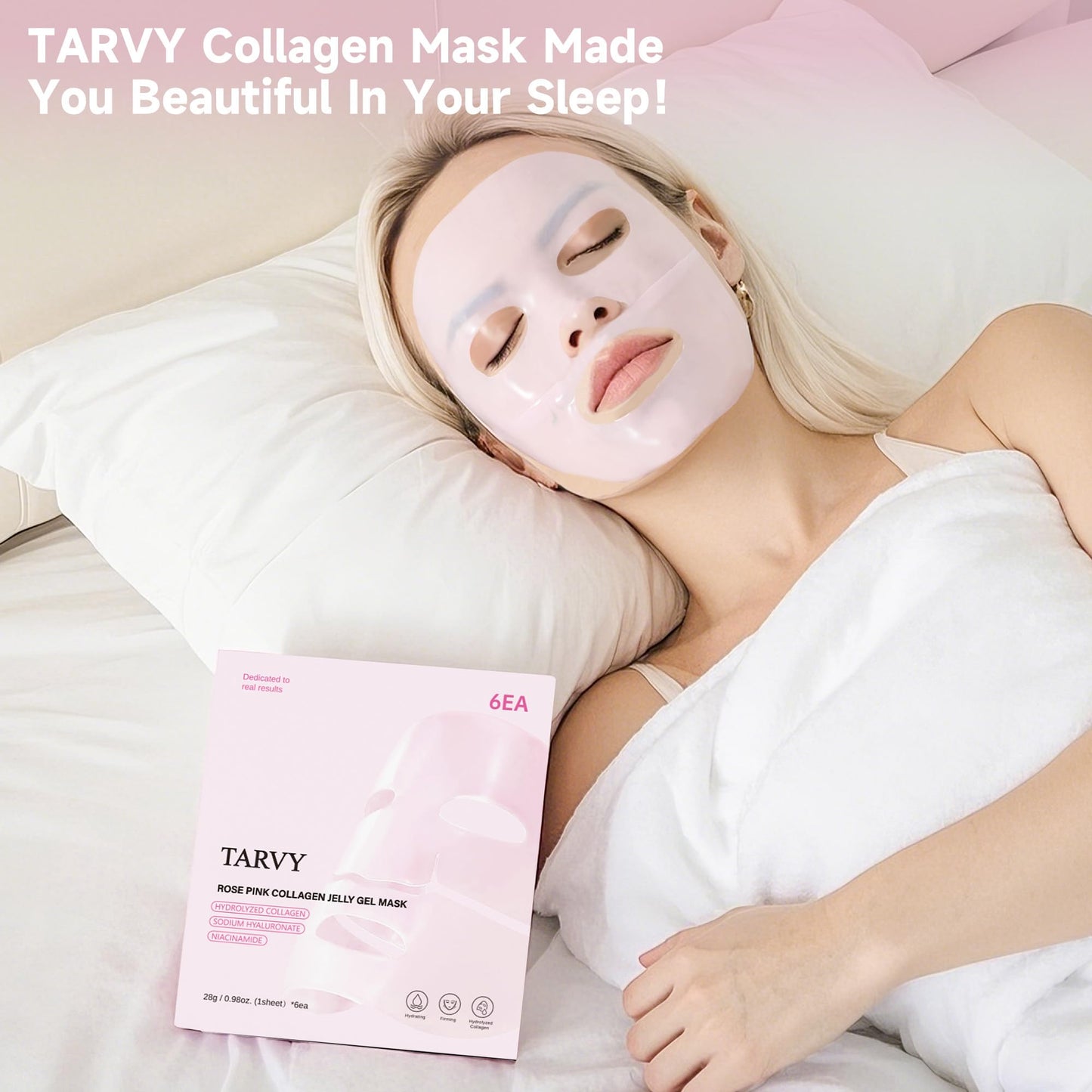 TARVY Collagen Jelly Gel Mask | Hydrating Overnight Hydrogel Mask | Face Masks Skincare for Glass Glow Skin- Elasticity, Hydrating, Firming and Moisturizing, 28gx6ea