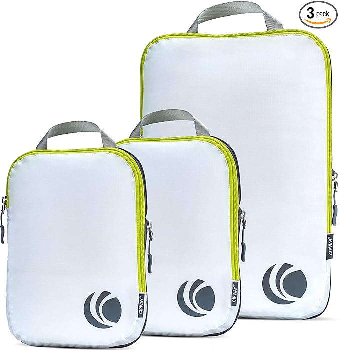 Cipway Compression Packing Cubes Set, Ultralight Expandable Travel Packing Organizers for Carry on Luggage (White 3pcs)