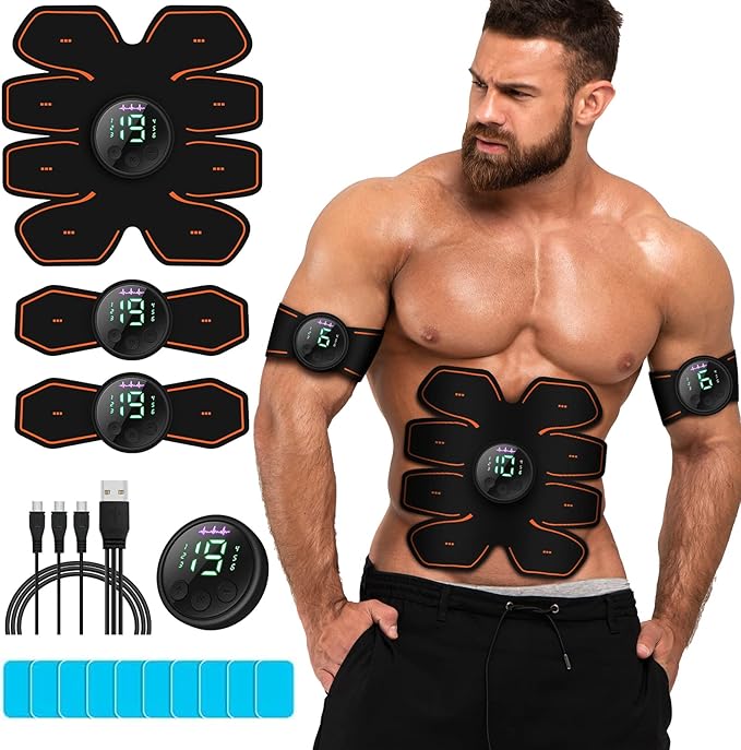 ABS Stimulator Workout Equipment, Ab Machine USB Rechargeable Gear for Abdomen/Arm/Leg, Strength Training Equipment for Men and Women