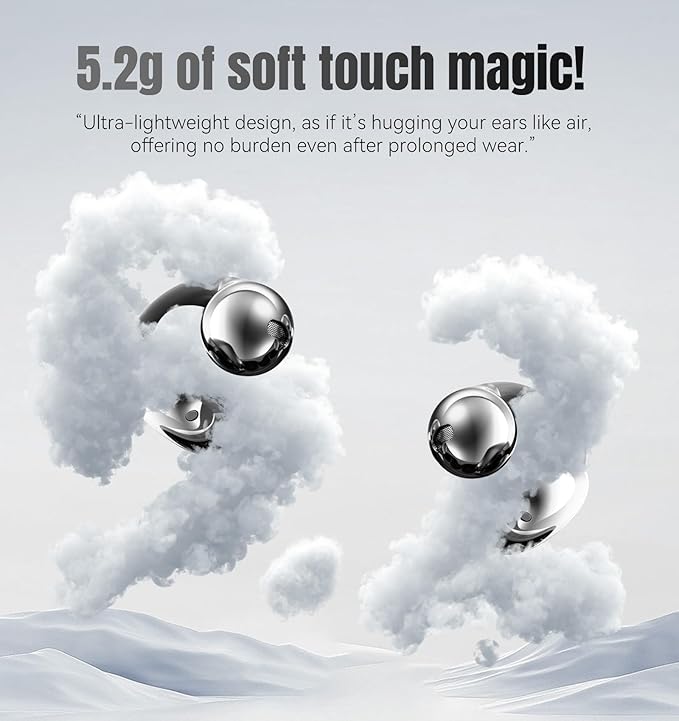 King Lucky Clip-on Earbuds,Open Ear Earbuds Wireless Bluetooth 5.4,Lightweight Open Ear Headphones with C-Shaped Bridge,Slim Hook, 50H Battery,Waterproof,for Glasses Wearers and Workouts (Black)