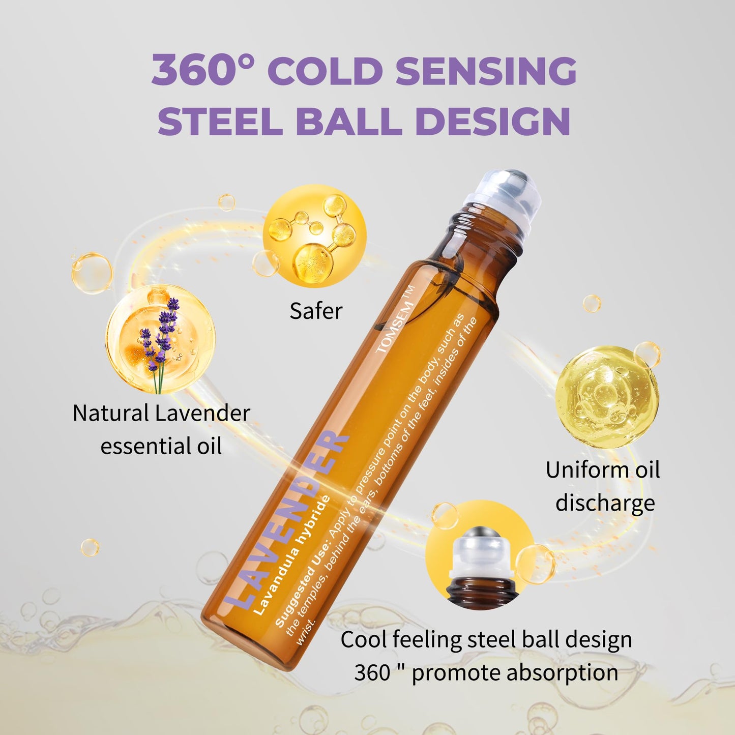 TOMSEM French Lavender Essential Oil Roll On - Calming Oil for Stress & Relaxation - Pure Oil for Skin & Hair Growth