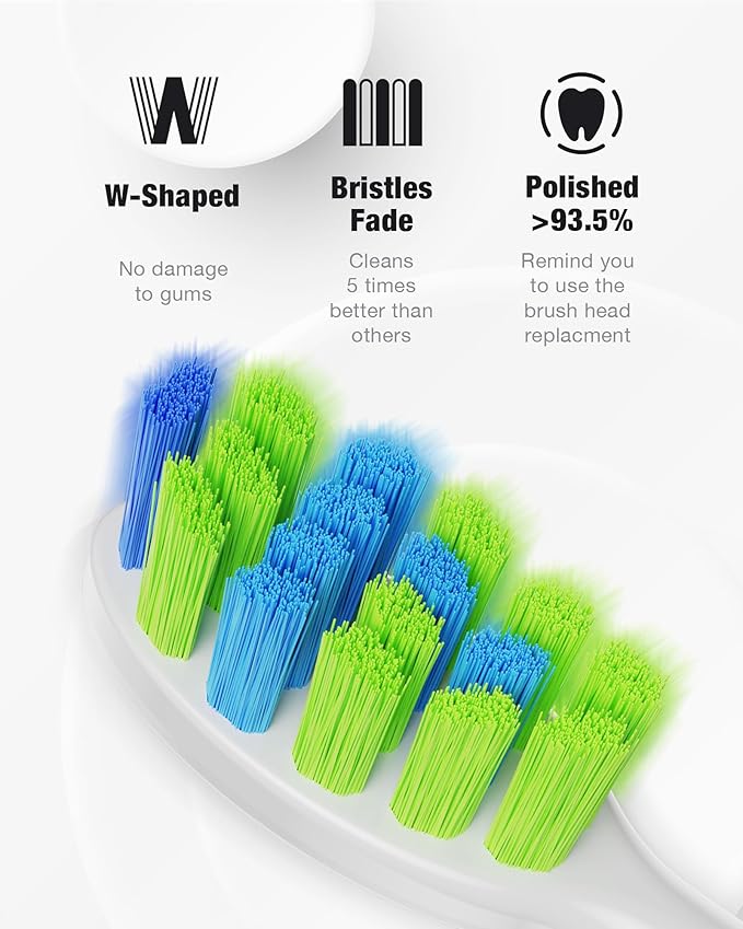 7AM2M Sonic Electric Toothbrush with 6 Brush Heads for Adults&Kids, One Charge for 120 Days, Wireless Fast Charge, 5 Modes, 40000VPM Powered Toothbrush, 2 Minutes Built in Smart Timer - Peacock Green