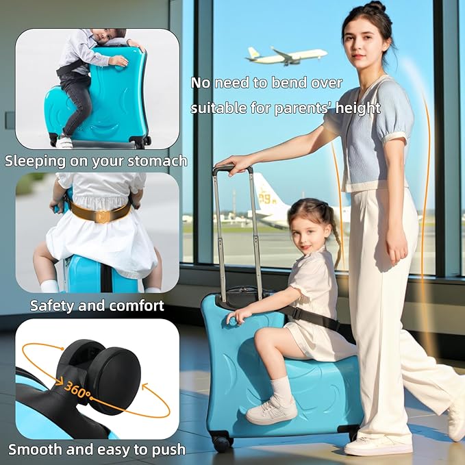 Kids Ride On Suitcase with Wheels, Scooter Luggage for Toddlers Travel, Durable Children's Suitcase for Boys & Girls Ages 2-12 Years