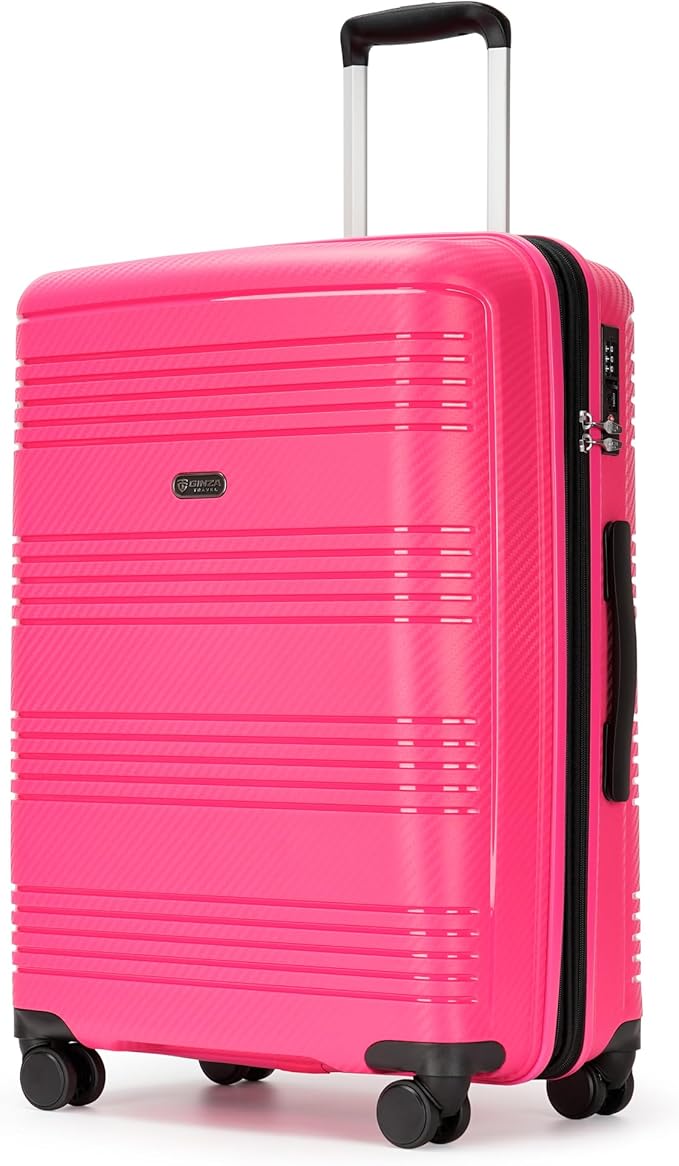 25 Inch Hardside Checked Luggage Large Lightweight Suitcase with Spinner Wheels TSA Lock, Checked-Medium 25-Inch, Dark Pink