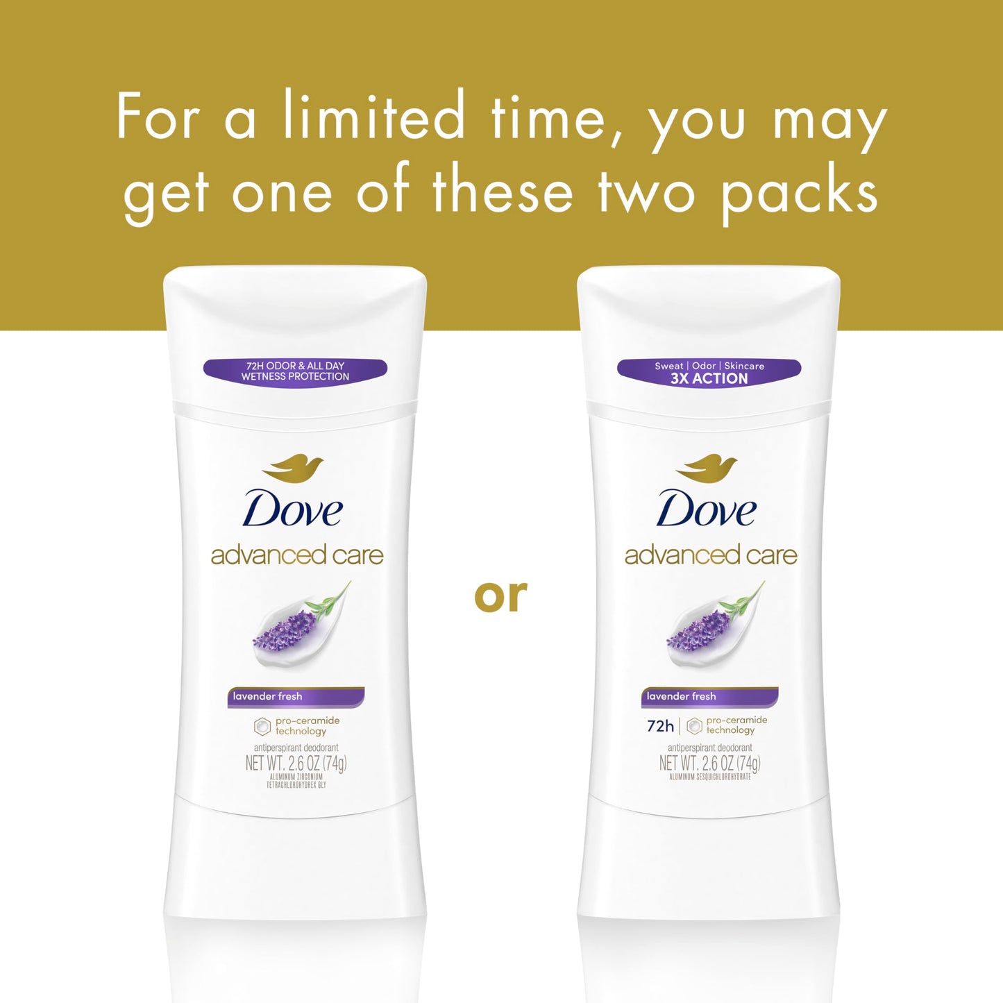 Dove Advanced Care Antiperspirant Deodorant Stick Lavender Fresh for Helping Repair Skin Barrier After Shaving, with 72-Hour Sweat & Odor Protection, 2.6 oz