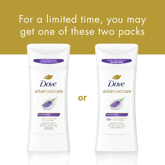 Dove Advanced Care Antiperspirant Deodorant Stick Lavender Fresh for Helping Repair Skin Barrier After Shaving, with 72-Hour Sweat & Odor Protection, 2.6 oz