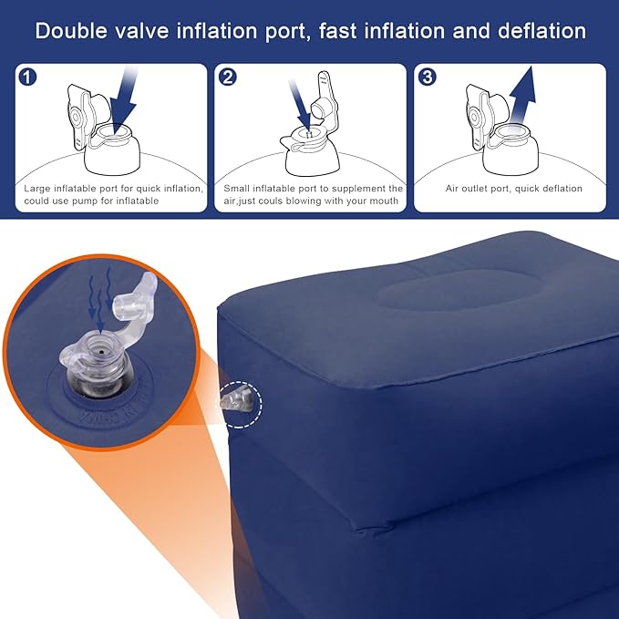 Travel Foot Rest Pillow, AHIER Inflatable Travel Leg Rest Pillow Bed for Foot Rest on Airplanes, Cars, Trains, Office to Rest on Long Flights (Deep Blue)