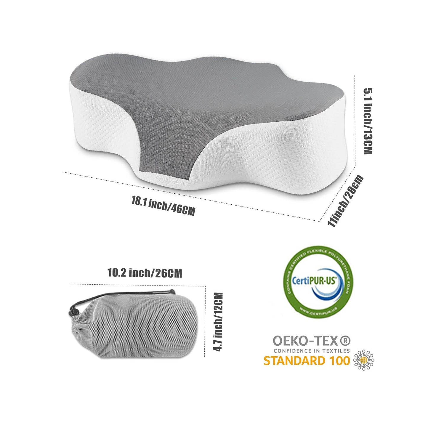 Bespilow Travel Pillow for Sleeping,Cervical Neck Support Pillow for Neck Pain Relief,Lightweight Ergonomic Memory Foam Camping Pillow,Portable Contour Pillows w/Travel Storage Bag,Cooling Cover