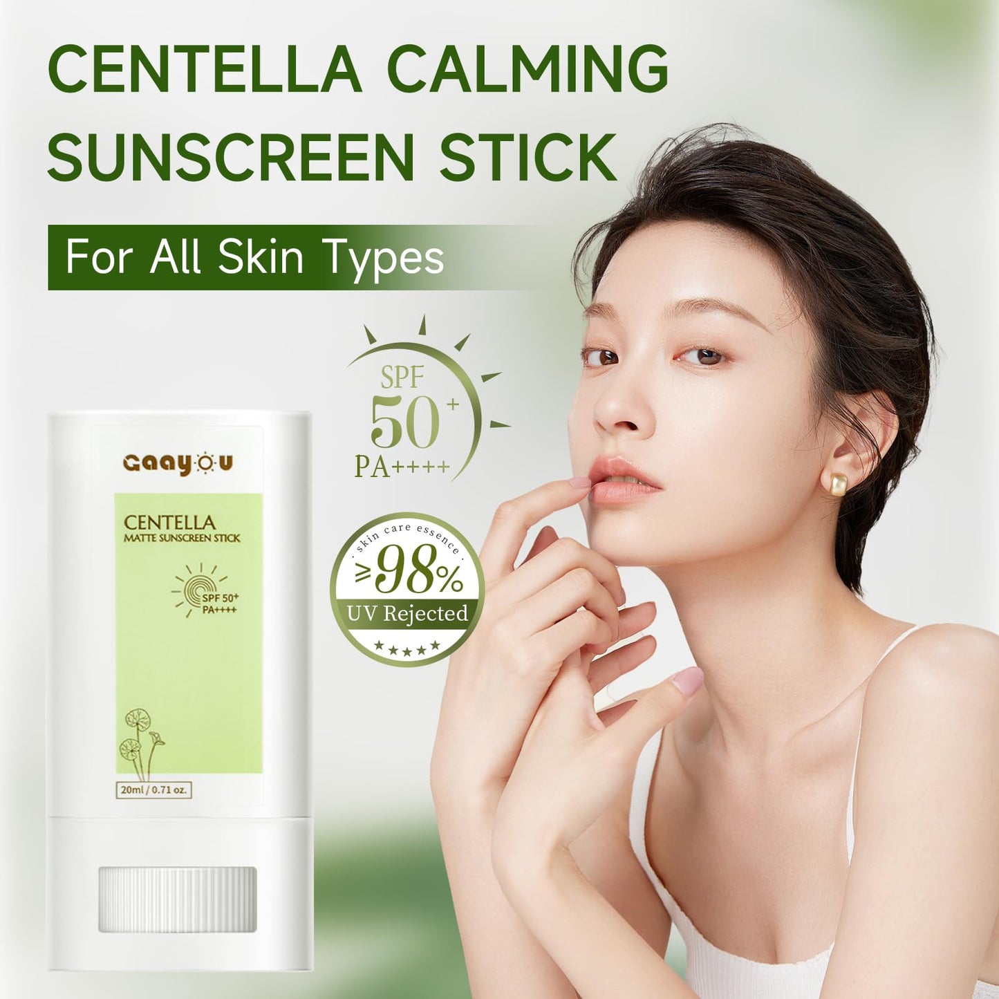 Sunscreen Stick SPF PA50++++ Centella Sunscreen Korean Sunscreen Stick Soothing Moisture Matte Sun Stick for Face & Body Non Greasy, No White Cast