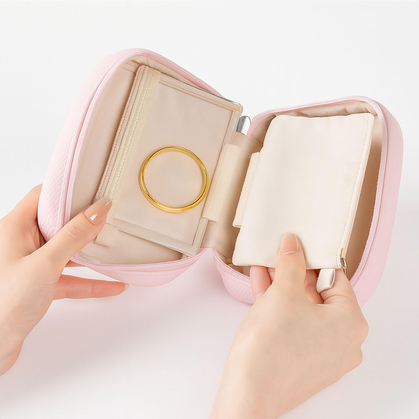 Portable Jewelry Case, Small Travel Jewelry Storage Bag with 6 Velvet Zipper Pockets, Jewerly Organizer Case for Earrings, Rings, Bracelets – Birthday or Graduation Gift for Women Girls