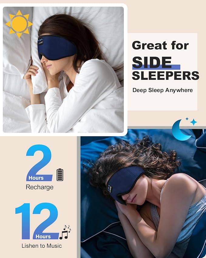 LC-dolida Sleep Headphones, Sleep Mask Bluetooth Wireless Music Eye Mask, Sleeping Headphones for Side Sleepers Sleep Mask with Bluetooth Headphones Ultra-Thin Stereo Speakers Perfect for Sleeping