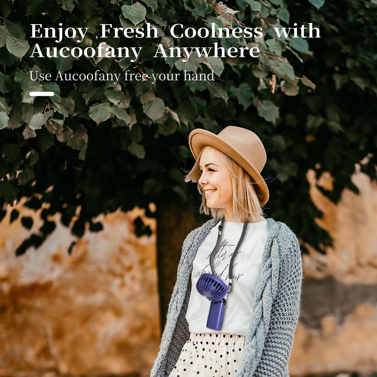 Aucoofany Portable Handheld Fan, 12 hours, Upgrade 3200mAh Portable Fan with LED Display, 90° Foldable, 5 Speed Wind,Hand Held/Neck/Desk 3 in 1 Personal Small Fans, Makeup Fans for Women (Purple)