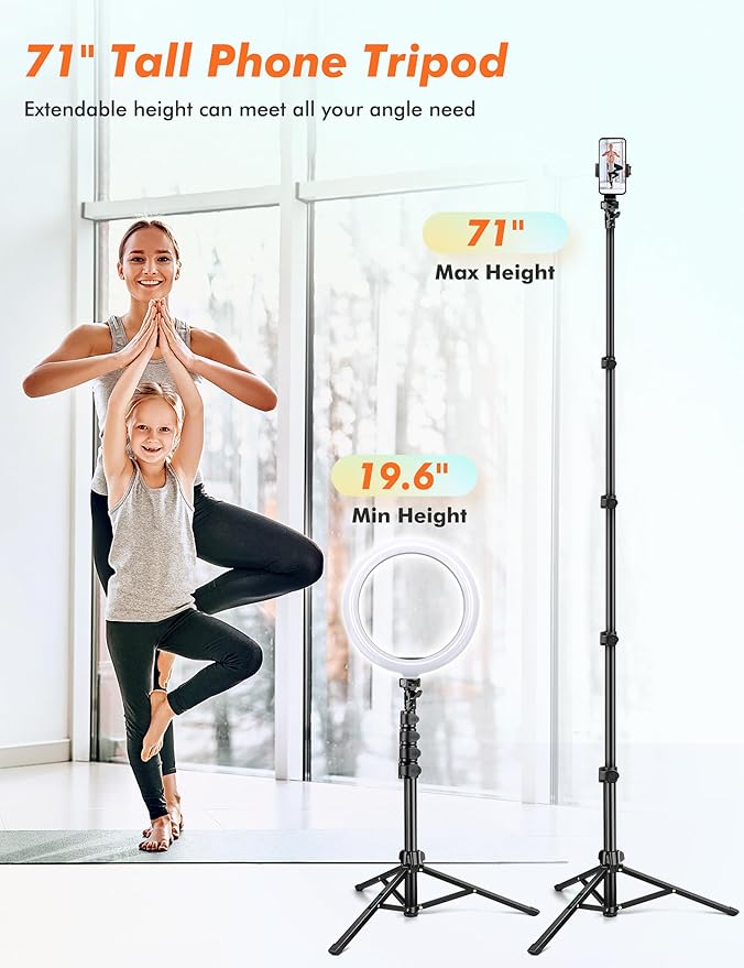 71" Tripod for iPhone, Phone Tripod Selfie Stick with Remote, Cell Phone Tripods & Tall Travel Tripods for Recording Video Selfies Photo, Compatible with iPhone 17 16 15 14 Pro Max 13 Android