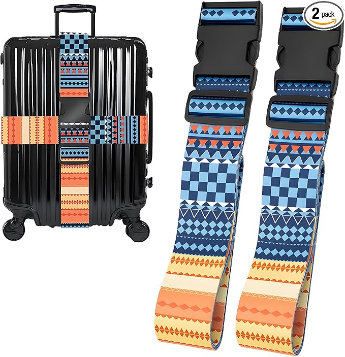 Bohemia Luggage Straps for Suitcases, Adjustable Luggage Travel Belts to Keep Luggage Security While Travel, Strong Polyester Fabric, Easy-to-Recognize Stylish Design Travel Accessories, 2 Pack