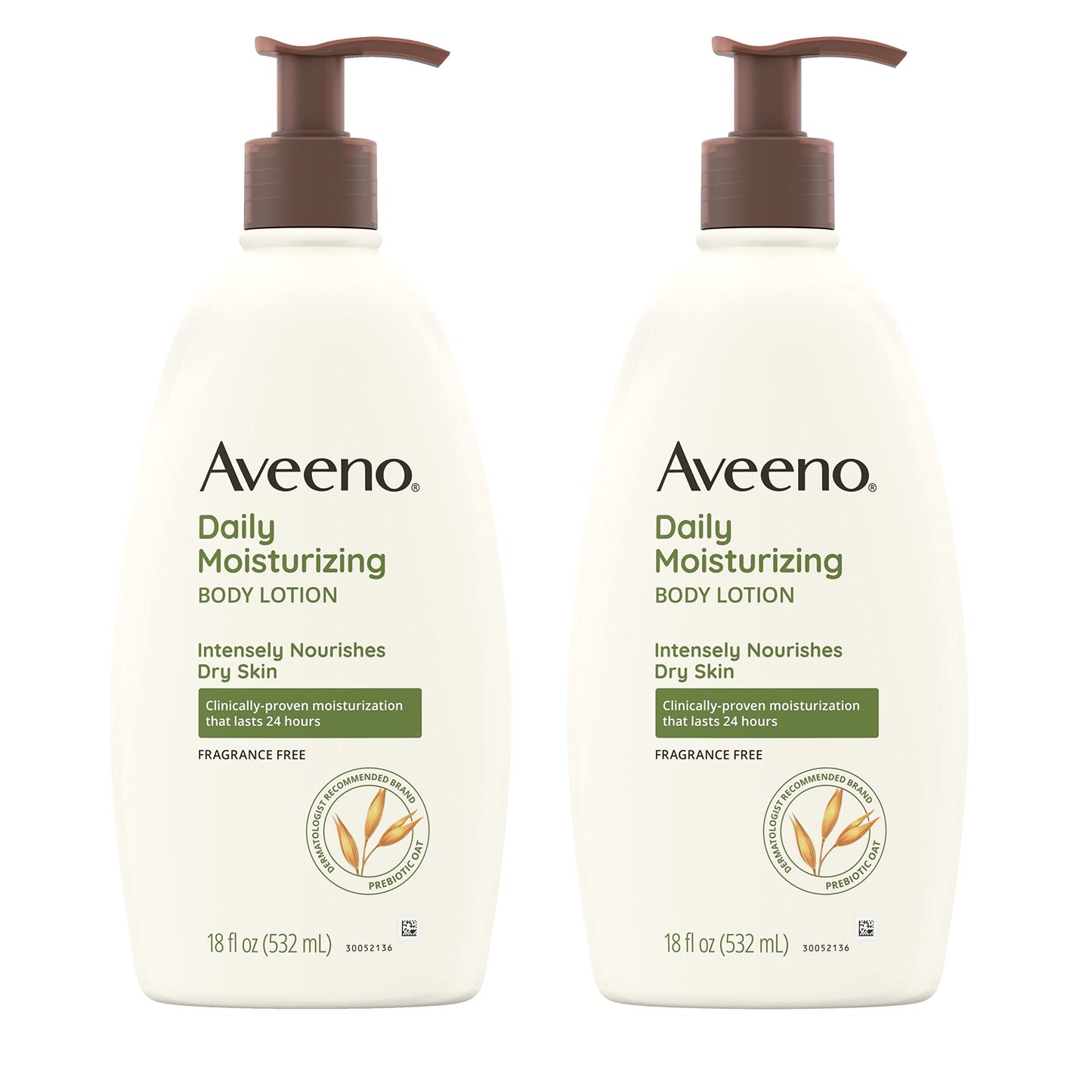 Aveeno Daily Moisturizing Body Lotion for Dry Skin with Prebiotic Oat, Fragrance & Paraben Free, Non-Greasy, Non-Comedogenic, for Sensitive Skin & 72-Hour Moisturizer 18 Fl Oz (Pack of 2)