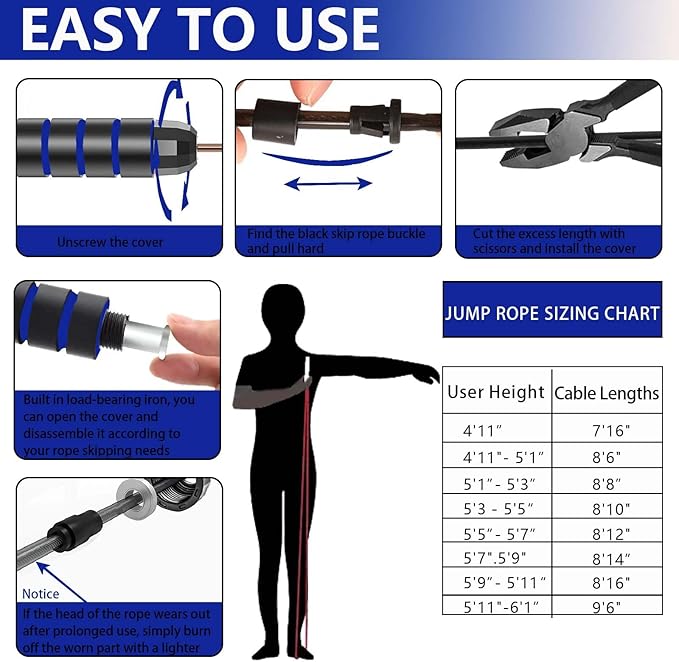 Adjustable Weighted Jump Rope, 9ft Long Tangle-Free Rapid Speed Jumprope for Exercise Calisthenics Fitness Jumping Skipping Double Dutch Boxing Crossfit, Workout Stuff for Women Men Kids Adult