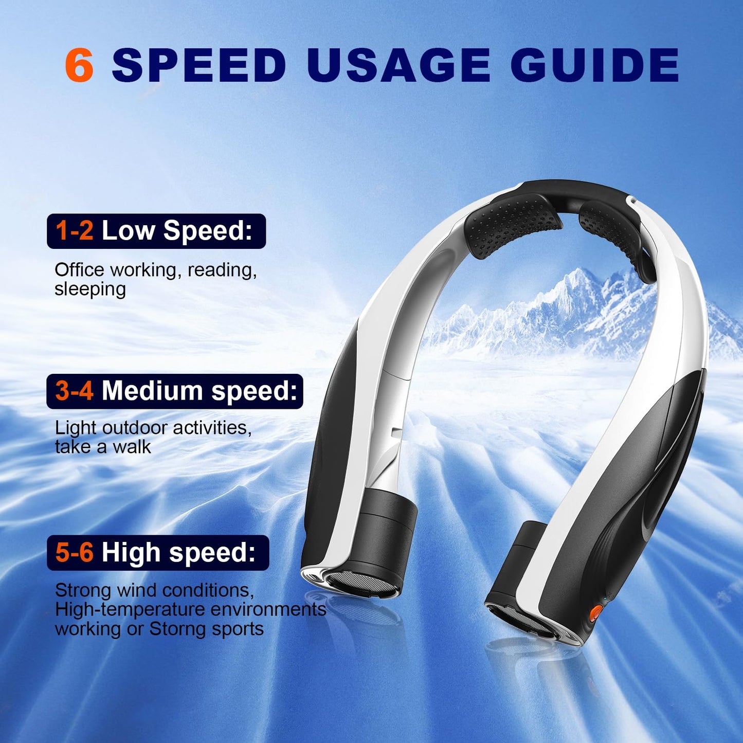 Tenvolti Portable Neck Fan- Hands Free Personal Fan, 6 Speeds 6000mAh Long-Lasting Battery Faster Cooling, USB-C Rechargeable, 360° Airflow, Quiet Gifts for Women Men Office Travel Outdoor