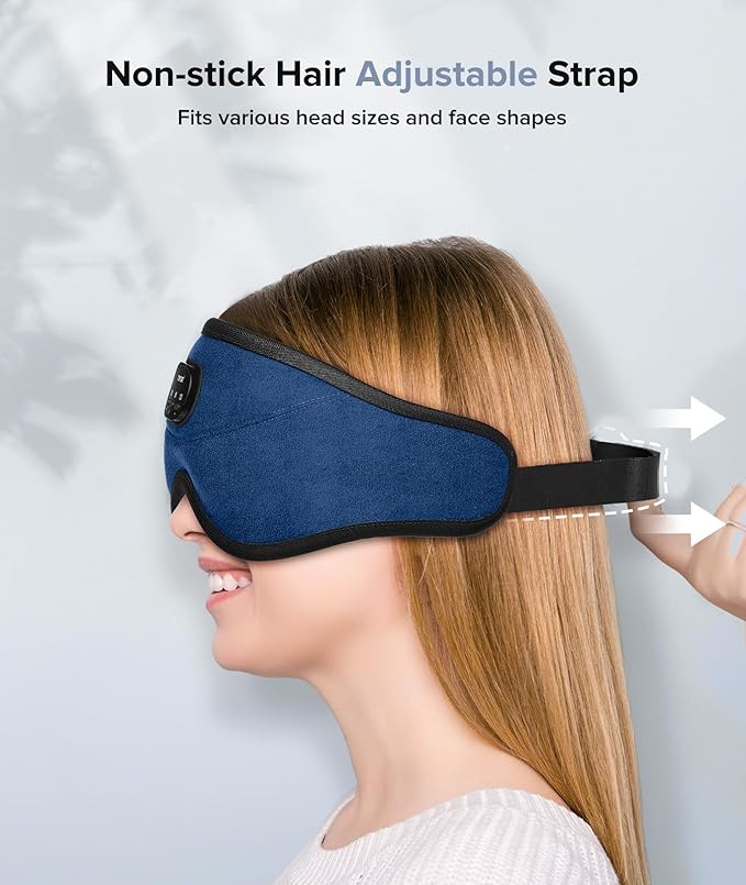 TOPOINT Sleep Mask with Bluetooth Headphones, 3D Eye Mask for Sleep Headphones with White Noise, Total Blackout, 5.4 Bluetooth, Timer, 15 Hours for Women Men, Travel, Meditation, Nap, CPAP Users