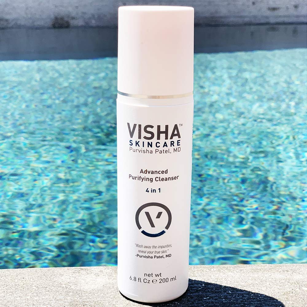 Visha Skincare Advanced 4 in 1 Multitasking Purifying Facial Cleanser, Face Wash to Reduce Facial Redness, Minimize Pores & Exfoliate Skin, Helps Restoring Skin's Natural Glow 6.8fl oz