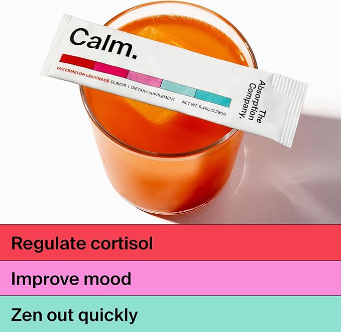 Calm Drink Mix - Relaxation Aid with Magnesium, Ashwagandha, L-Theanine, & Vitamin D - Supports Cortisol Regulation and Mood for Men & Women - Watermelon Lemonade Flavor 7 Sticks