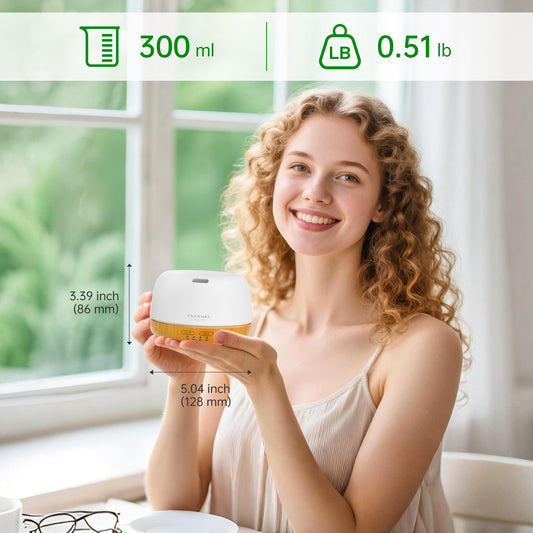 ASAKUKI Essential Oil Diffuser, 300ml Ultrasonic Aromatherapy Oil Humidifier with 7 Colors Lights 2 Mist Mode for Home