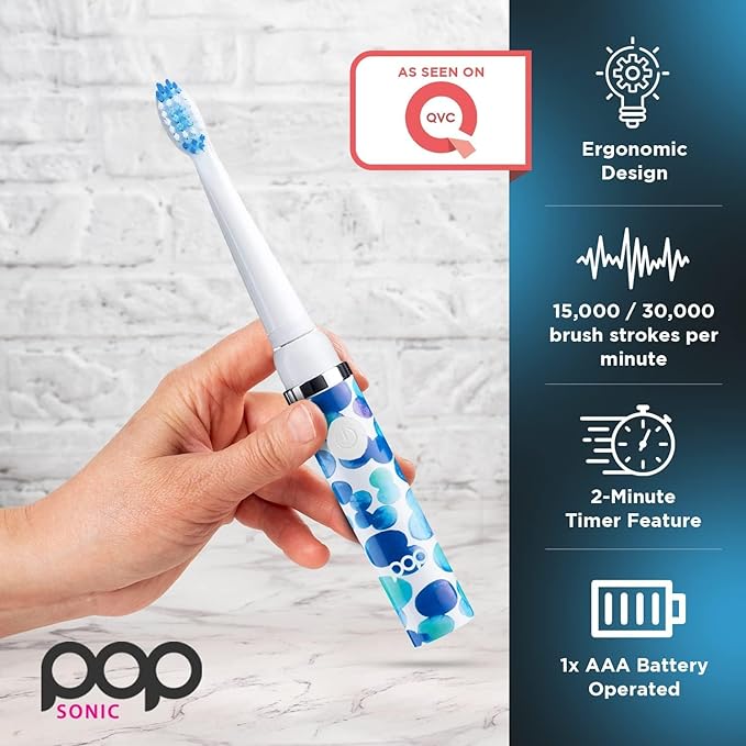 2-Pack Pop Sonic Electric Toothbrush (Blue Bubble + Black) - Travel Toothbrushes w/AAA Battery | Kids Electric Toothbrushes with 2 Speed & 15,000-30,000 Strokes/Minute, Dupont Nylon Bristles