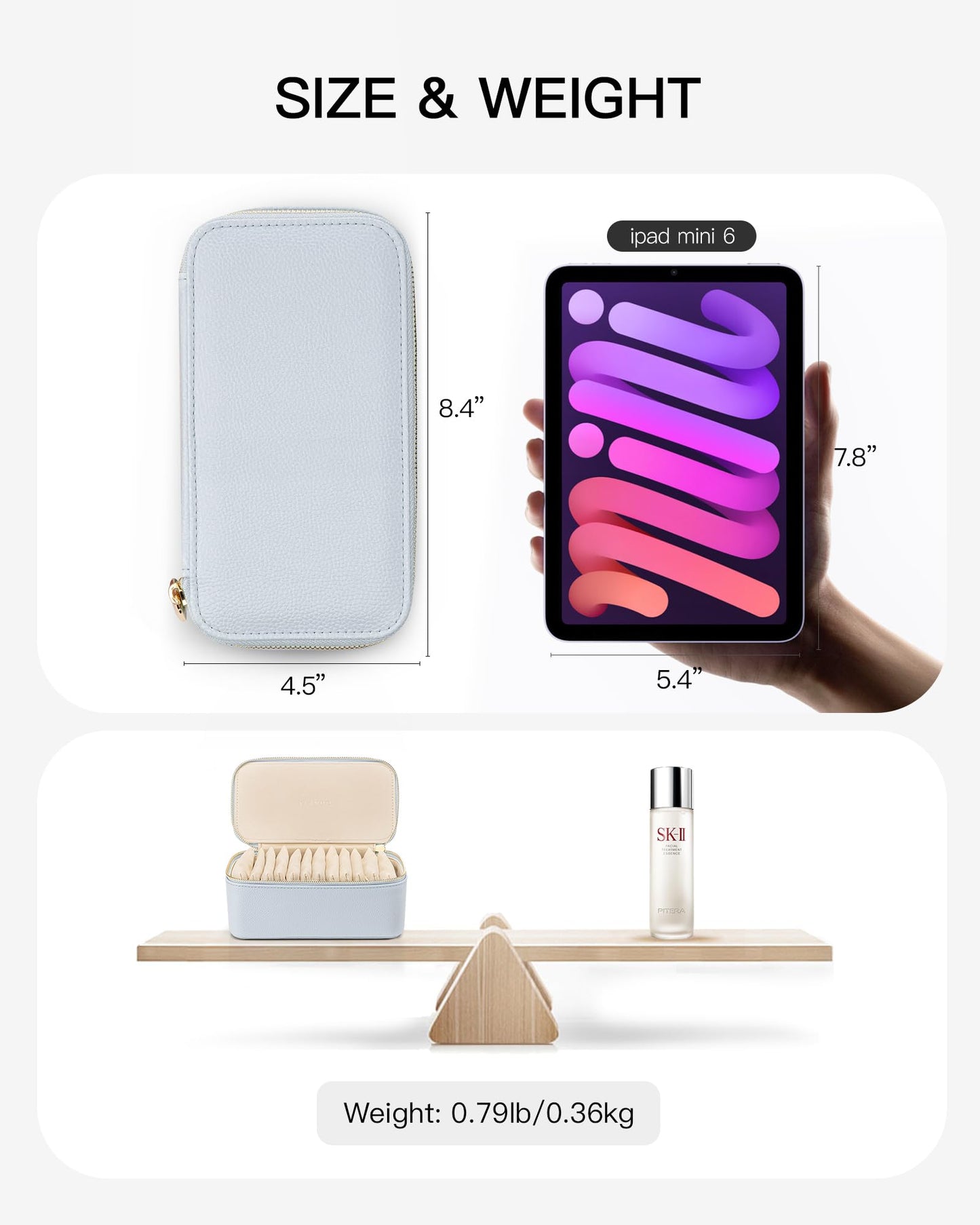 Vlando Travel Jewelry Case,Jewelry Organizer with 12 Pcs Velvet Jewelry Pouches, PU Leather Jewelry Box for Travel Accessories Birthday Christmas Gifts for Women Girls-Baby Blue