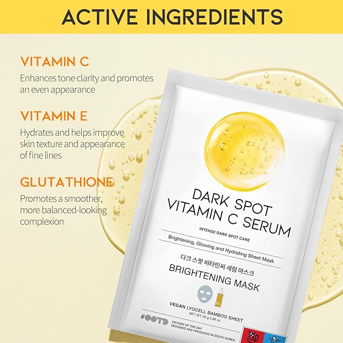 #OOTD Vitamin C Revitalizing Hydrating Sheet Mask (10pcs) - Face Mask Korean Skincare Facial Sheet Masks for Even-Looking Skin Tone & Radiance