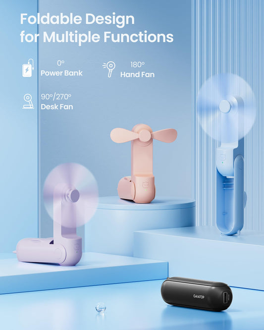 GAIATOP Portable Handheld Fan, 3 IN 1 Mini Foldable Travel Fans [17H Max Cooling Time] with Power Bank, Pocket Design USB Rechargeable for Travel Concert Lash Makeup, Summer Gifts for Women Girl Black