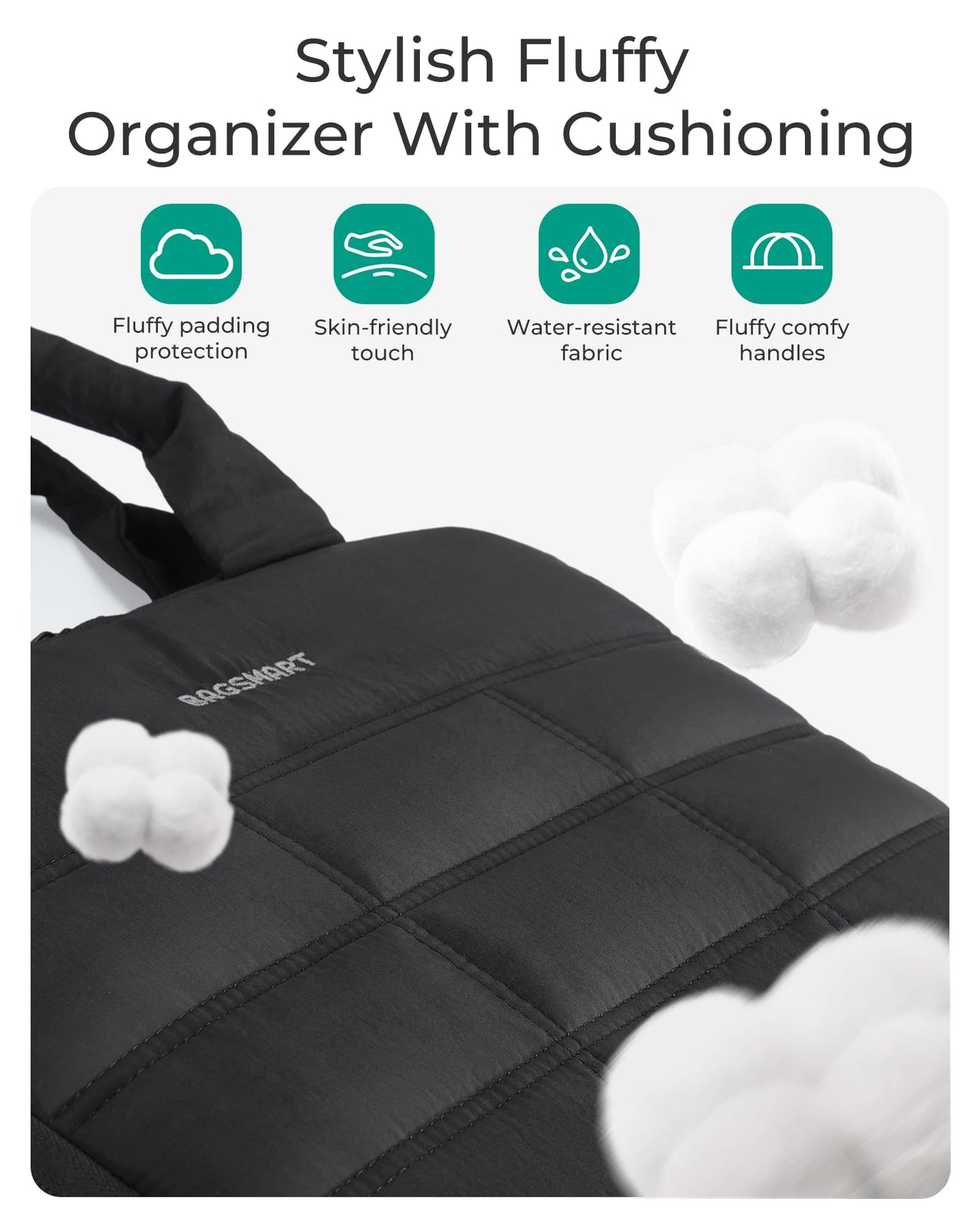 BAGSMART Jewelry Travel Case, Hanging Jewelry Organizer with Zipper Pockets, Large Capacity Puffy Jewelry Roll for Earrings, Necklaces, Rings on Closet, Wall, Door, Portable Travel Essentials, Black