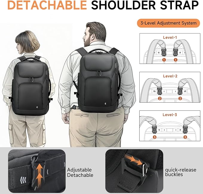 Backpack for Men,17.3" Anti Theft Convertible Laptop Backpack with Wheels,50L Rfid Personal Item Wheeled Backpack for Travel Business Work, Black