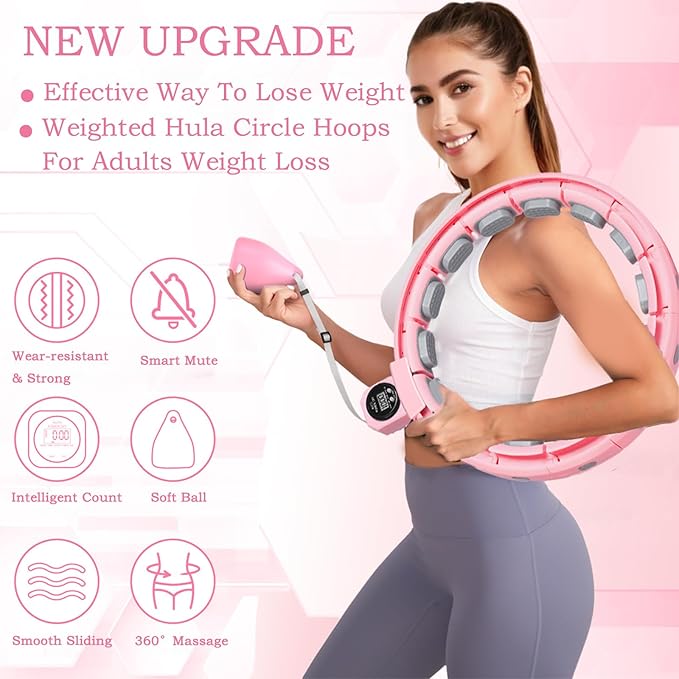 2025 New Silent Smart Weighted Fitness Hoop, Weighted Hula Circle Hoops for Adults Weight Loss,18 Detachable Links Waist 30"- 50", Exercise Hula for Women & Men