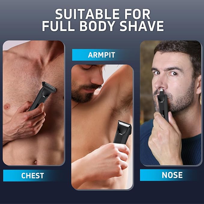 Body Trimmer for Men, Groin & Body Hair Trimmer, Ball Foil Shaver, Nose Hair Clippers, 3 in 1 Men's Waterproof Wet/Dry Groomer with Travel Case &Travel Lock, LED Display, Black