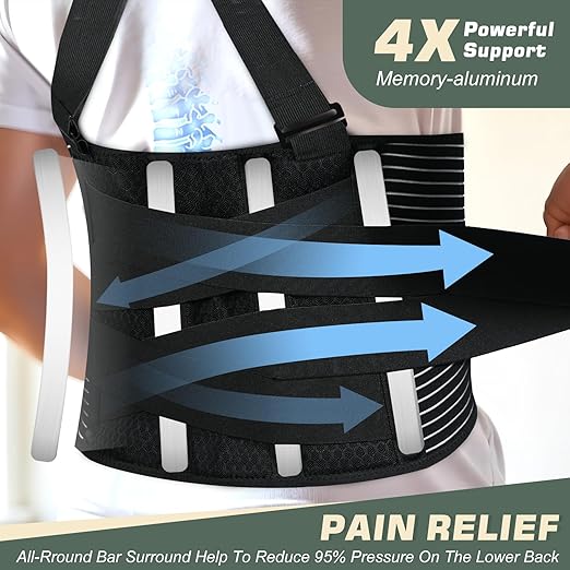 Back Brace for Men Lower Back Brace for Work Support Brace with Removable Shoulder Straps for Lower Back Pain Women Back Support Black XL
