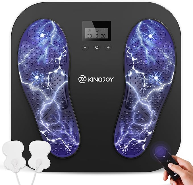 KINGJOY Foot Massager for Neuropathy, Rechargeable EMS TENS Foot Stimulator with 10 Modes 20 Intensities for Circulation Plantar Fasciitis & Swelling Pain Relief, Gifts for Women Men-Black