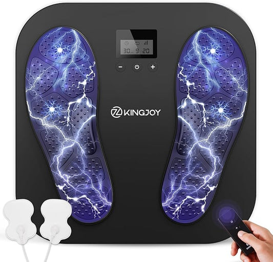 KINGJOY Foot Massager for Neuropathy, Rechargeable EMS TENS Foot Stimulator with 10 Modes 20 Intensities for Circulation Plantar Fasciitis & Swelling Pain Relief, Gifts for Women Men-Black