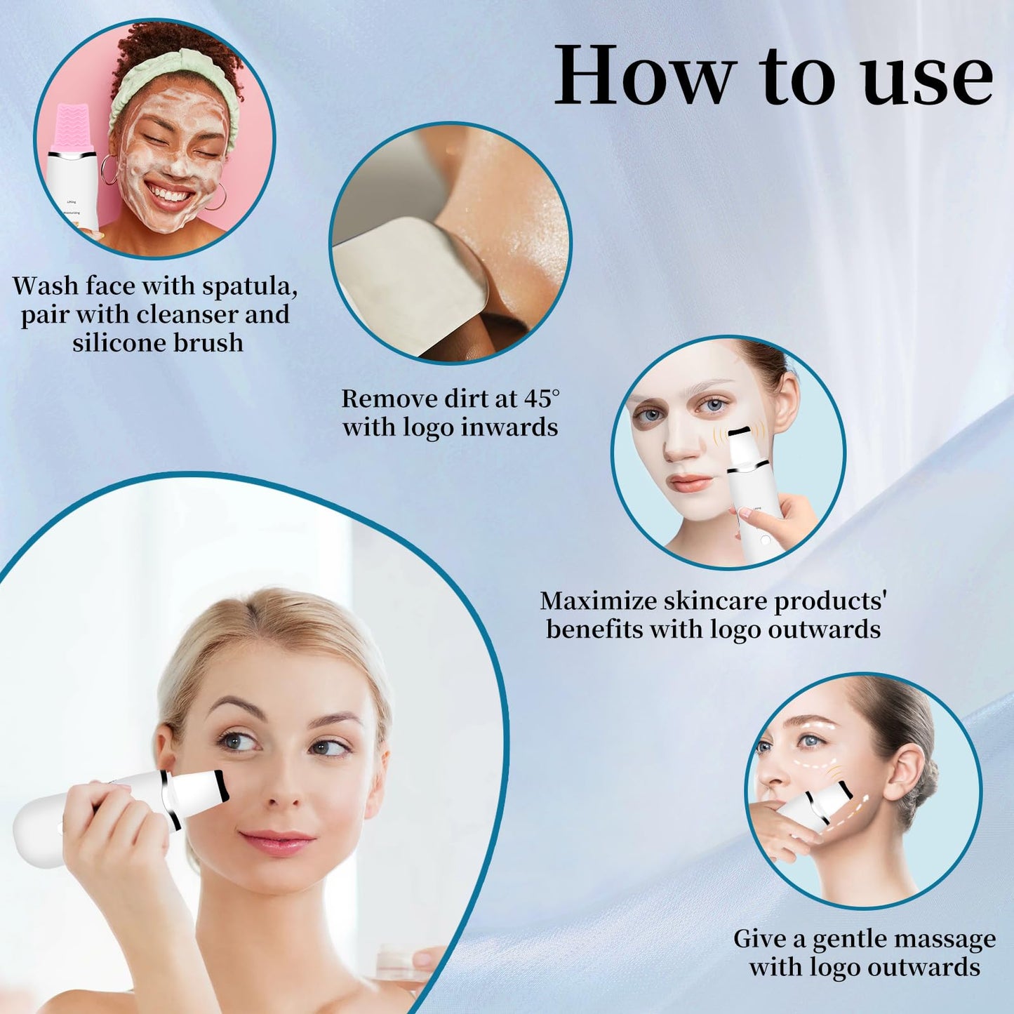 3 Mode Blackhead Remover Tools - Skin Scrubber Face Spatula Blackhead Remover for Deep Cleansing, Waterproof Rechargeable Facial Skincare Device (White)