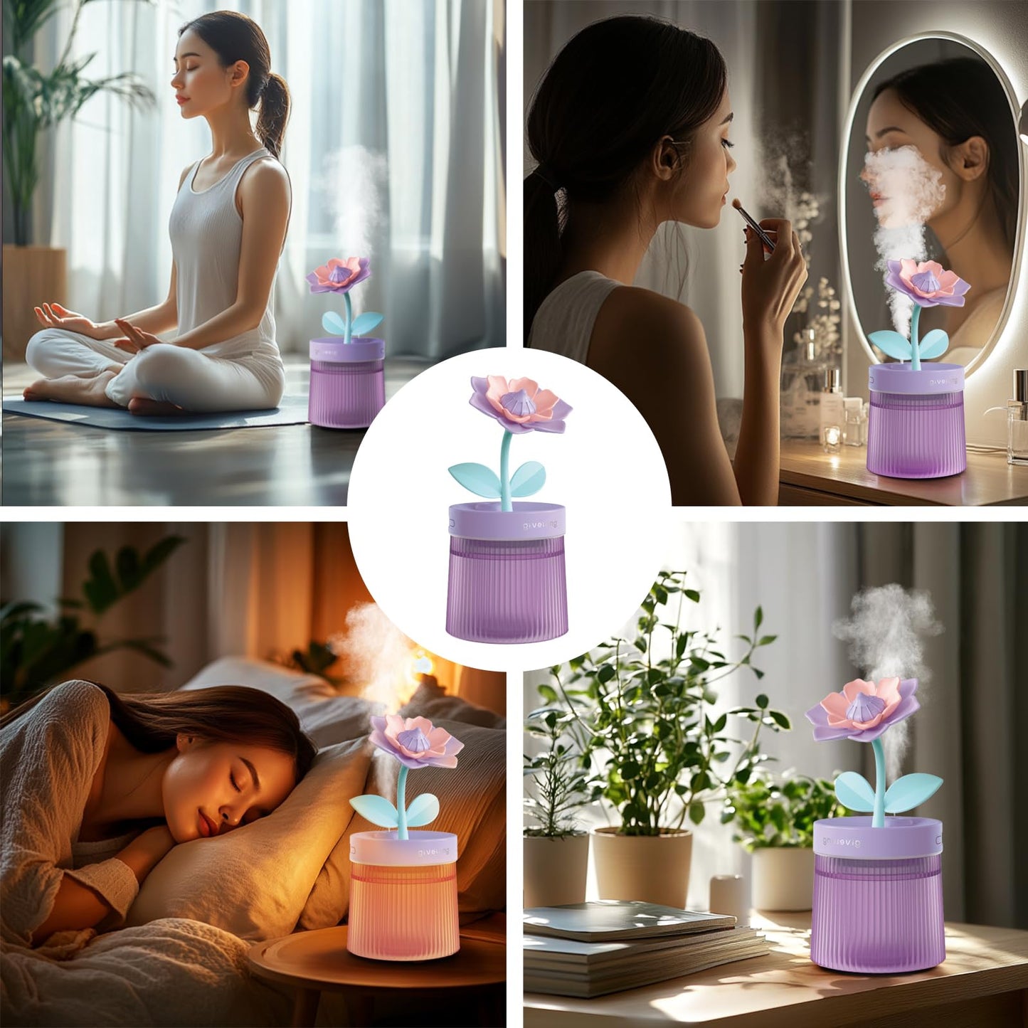 ShunChengFa Cute Mini Humidifier 320mL Cool Mist Humidifie mute with 2 Mist Modes,for Home/Nursery/Office,Portable Mini Air Moisturizer,rechargeable mini humidifier(Gardenia pink)