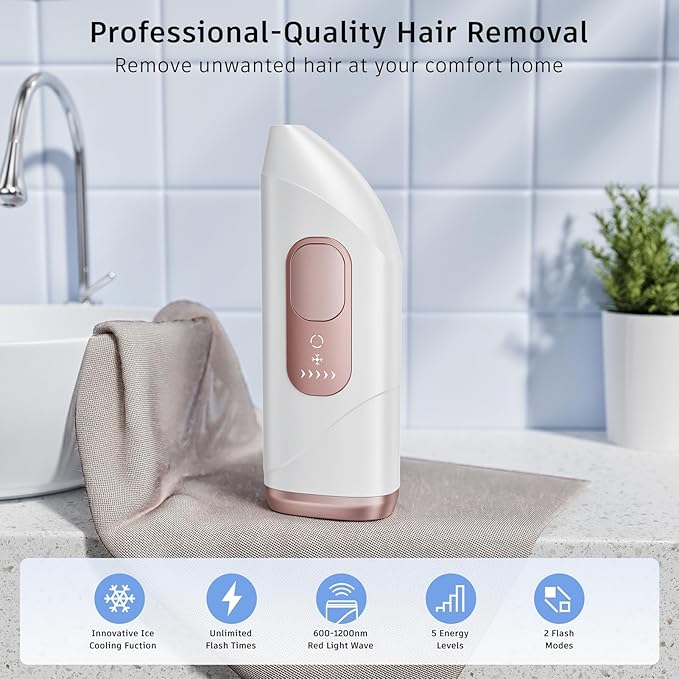 Laser Hair Removal,Laser Hair Removal for Women, 999999 Flashes,Hair Removal Device,ipl laser hair removal for Facial Legs Arms Whole Body Use (White-Rose Gold)