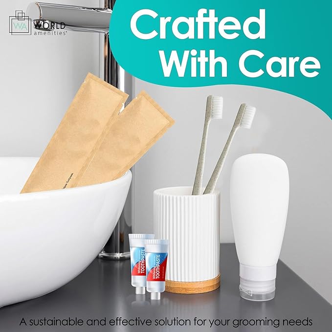 Kraft Paper Dental Kit - Wheat Straw Toothbrush and Toothpaste Dental Care Kit (300)