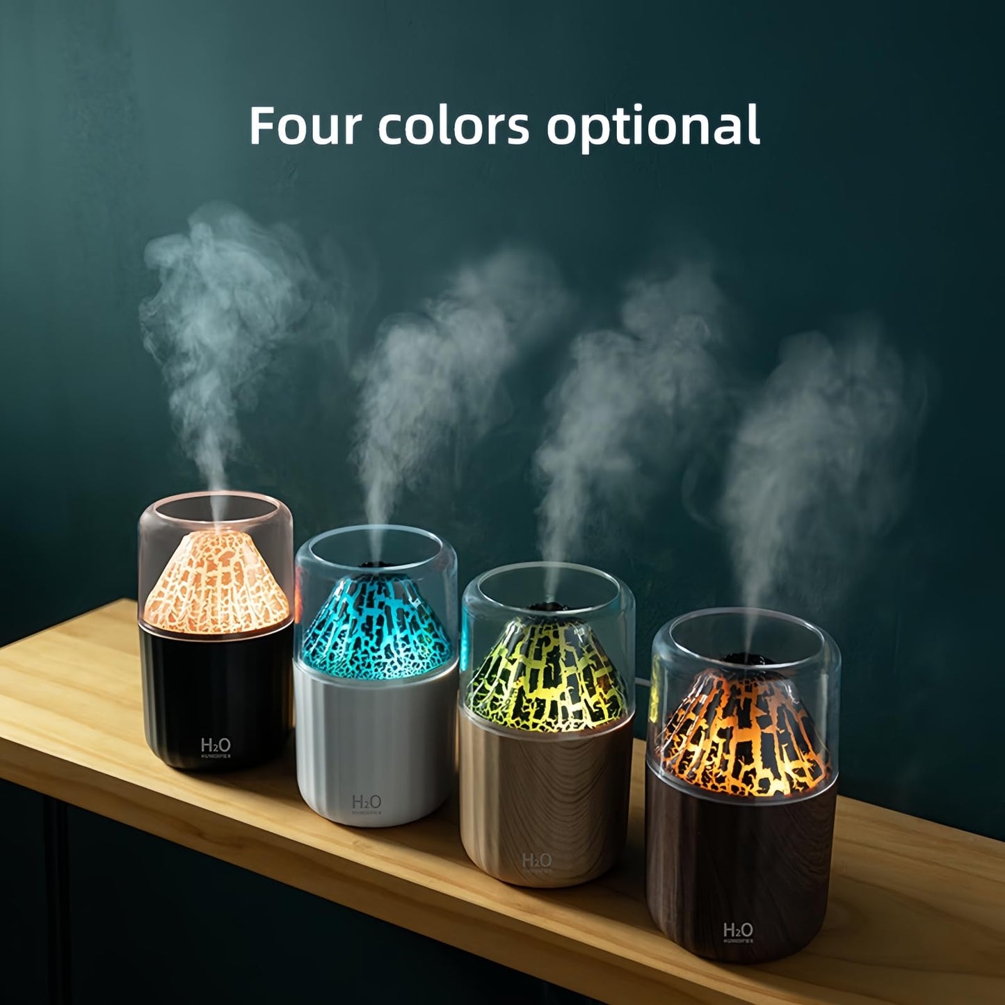 Colorful Volcano Humidifier, Ultrasonic Cool Mist Auto Shut-Off Car Diffuser, 2 Fog Mode Ultra Quiet Humidifier for Car Bedroom Office USB-300ml (White)