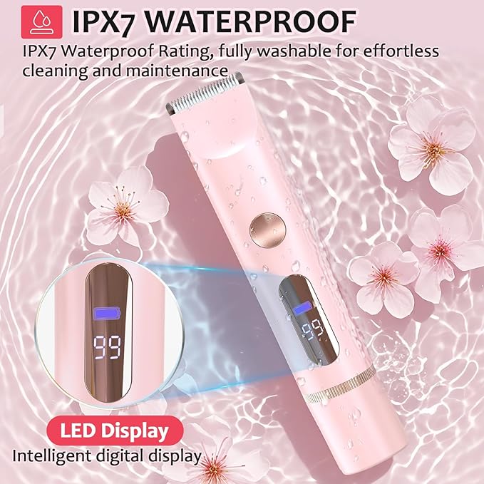 2025 Upgraded Bikini Trimmer for Women, Glow Aura Womens Shaver 2 in 1 with LCD Display, Dual Head Electric Shaver, Waterproof Wet/Dry Body Hair Trimmer for Face, Body & Intimate Areas (Pink)