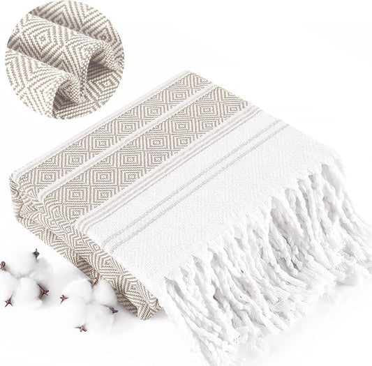 Boho Beige Throw Blanket Bedroom Living Room Accessories Sofa Couch Chair Essential Bohmian Aztec African Southwest Neutral White Fall ntique Vintage French Country Primitive Cottage Nursery Decor