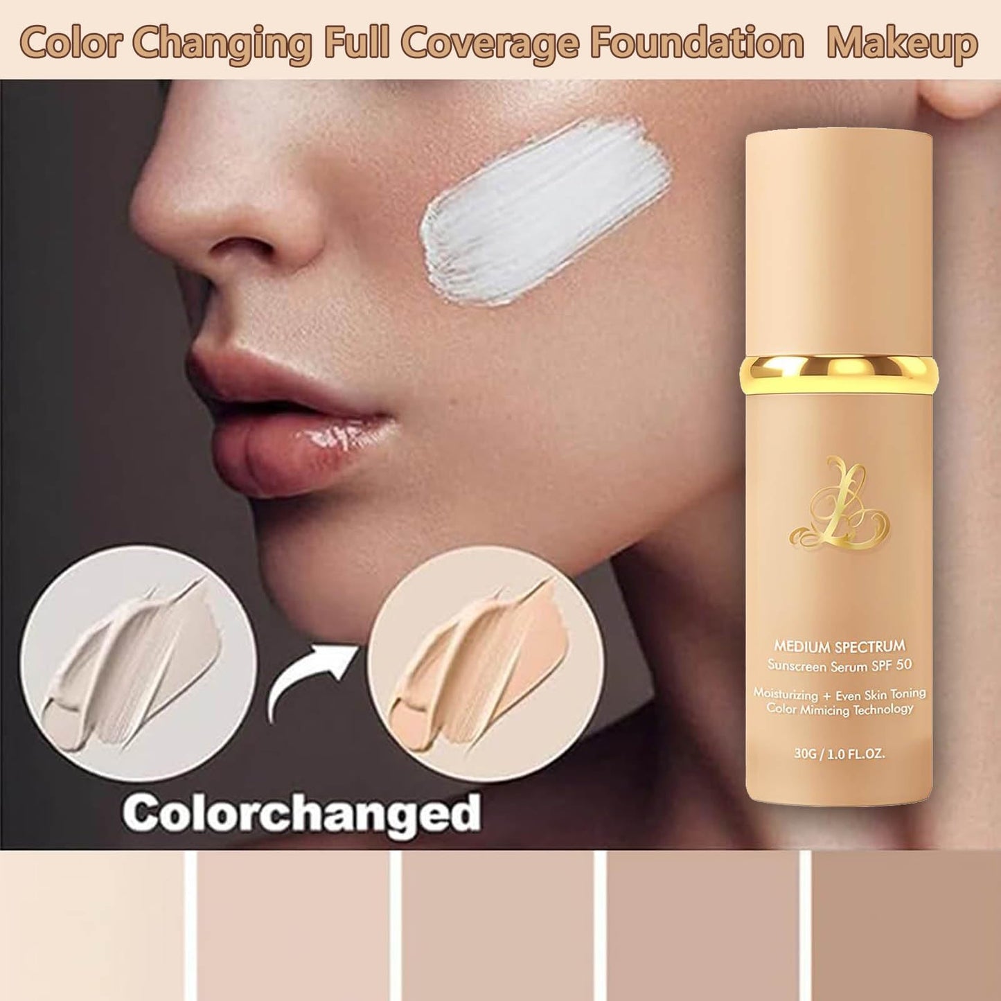 4 In 1 Color Changing Foundation,Korean Skin Care,Waterproof & Hydrating Base De Maquillaje,Full Coverage & Long Lasting (Pack of 1)