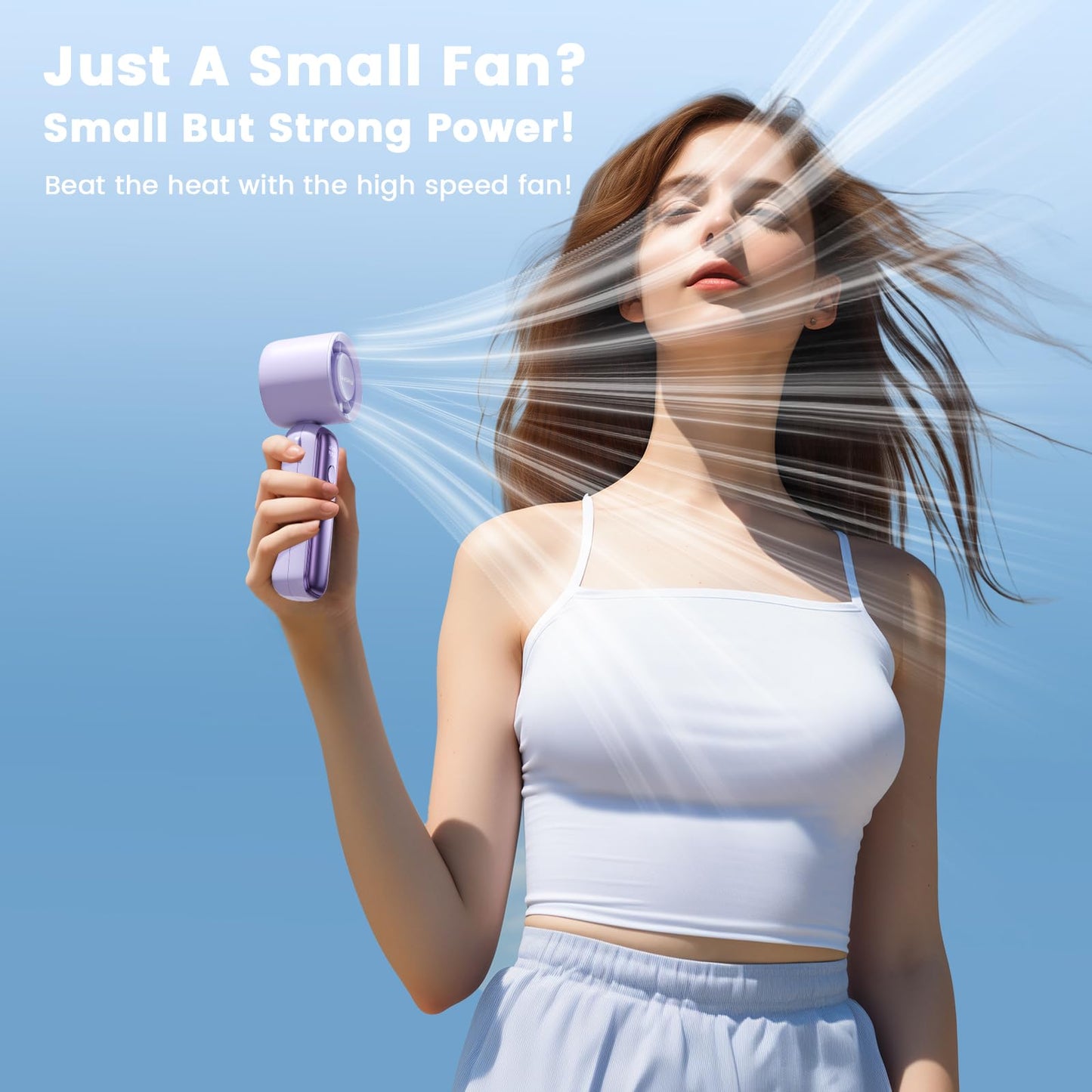 Portable Handheld Turbo Fan, 5000mAh Rechargeable Fan With 6 Speeds, Foldable Neck/Desk Fan With Digital Display, Pocket Small Fans With Air Turbo Tech For Women Outdoor, Travel, Office