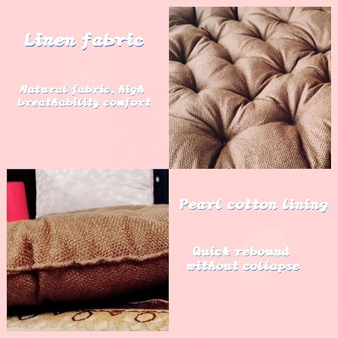 Large Linen Floor Cushions,Round Futon Pillows Japanese Style Tufted Floor Pillows Meditation Cushions for Seating On Pad for Yoga Sofa Balcony(Size:65x65cm(26x26inch),Color:Khaki)