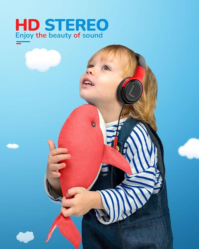 Kids Headphones Wired Toddler with Microphone, Over-Ear Headphones, 85/94dB Volume-Limiting, 3.5mm Jack, Foldable On-Ear Design - Safe & Comfortable for Learning & Entertainment