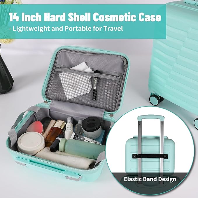 5-Piece Luggage Set, Lightweight ABS+PC Hard Shell Suitcase with YKK Zipper & TSA Lock for Family, MInt Green, 14in/18in/20in/24in/28in